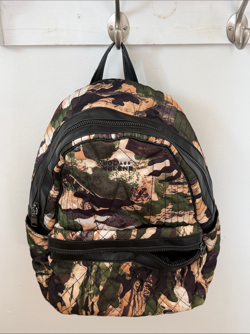 Quilted Camo Backpack in Green, Brown & Black